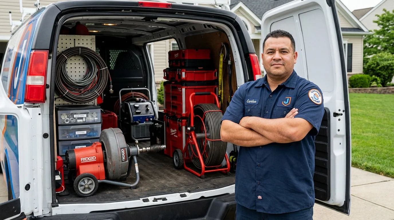Professional drain cleaning equipment and Johns Plumbing LLC plumber in Elverson