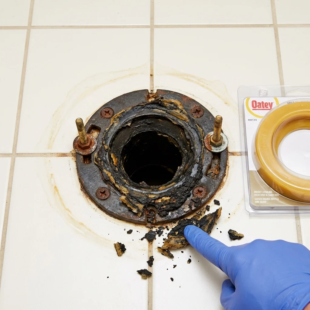 Failed wax ring showing water seepage at the base of a toilet in a Elverson, PA home