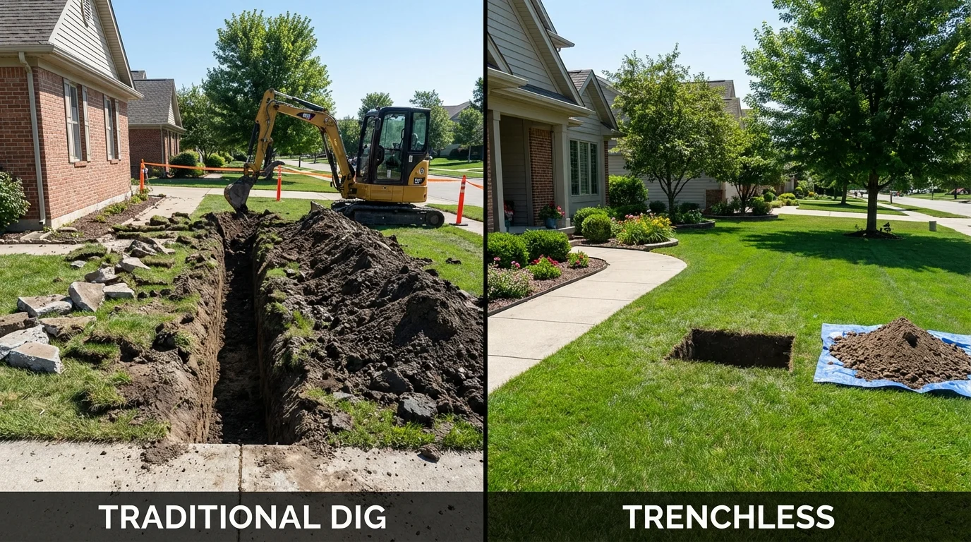 Trenchless sewer repair with minimal yard damage versus traditional excavation in Elverson, PA